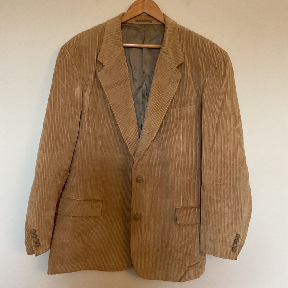 Cianni Wide Whale Corduroy Blazer Mens 44L Cotton Sport Coat Jacket Beige Tan